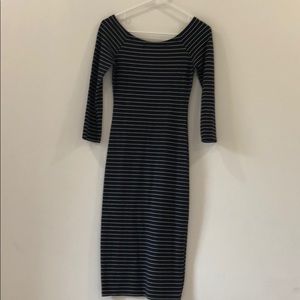 Zara striped long sleeve boat neck midi dress
